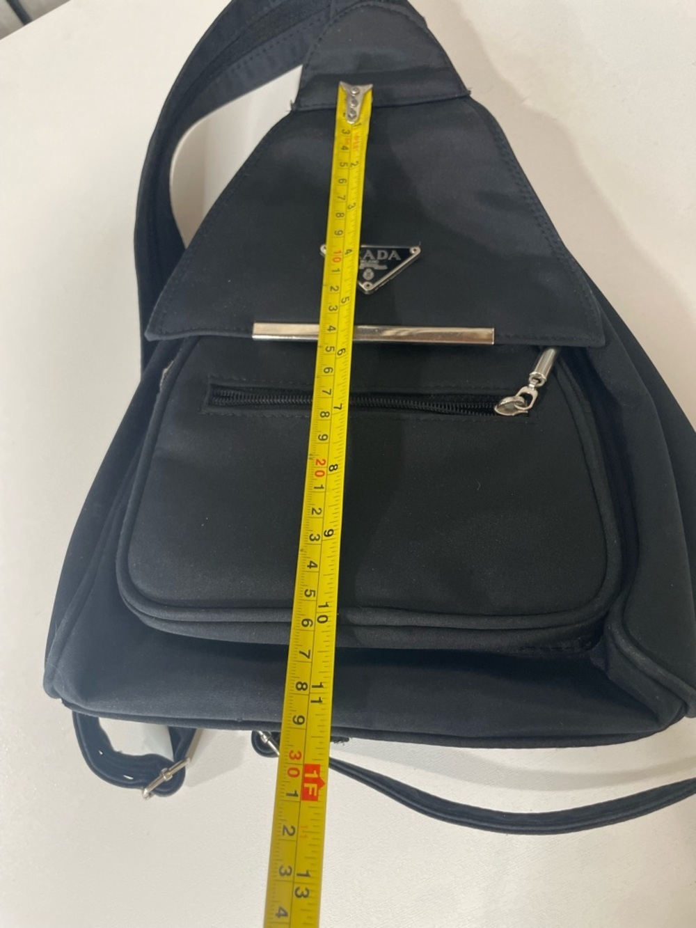 Minimalist Black Nylon Sling Bag| Crossbody Chest Pack With Silver Hardware - Picture 10 of 12